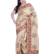 Beige Embroidered Art Silk Saree With Blouse