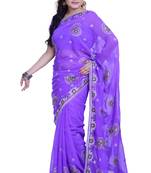 Blue Embroidered Chiffon Saree With Blouse
