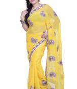 Yellow Embroidered Chiffon Saree With Blouse
