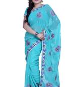 Blue Embroidered Chiffon Saree With Blouse
