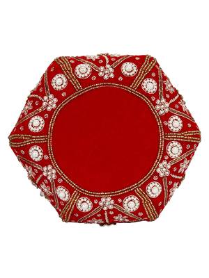 Anekaant Lotus Artsilk Party Potli Bag Red and Gold 5