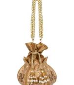 Anekaant Lotus Artsilk Party Potli Bag Gold