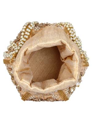 Anekaant Lotus Artsilk Party Potli Bag Gold 4