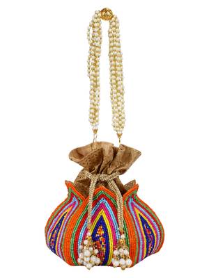 Anekaant Lotus Artsilk Party Potli Bag Multicoloured 1