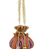 Anekaant Lotus Artsilk Party Potli Bag Multicoloured