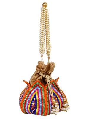 Anekaant Lotus Artsilk Party Potli Bag Multicoloured 2