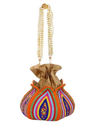 Anekaant Lotus Artsilk Party Potli Bag Multicoloured 3