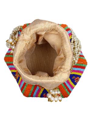 Anekaant Lotus Artsilk Party Potli Bag Multicoloured 4