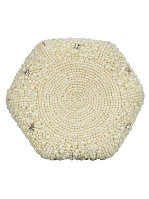 Anekaant Lotus Artsilk Party Potli Bag White and Gold 5