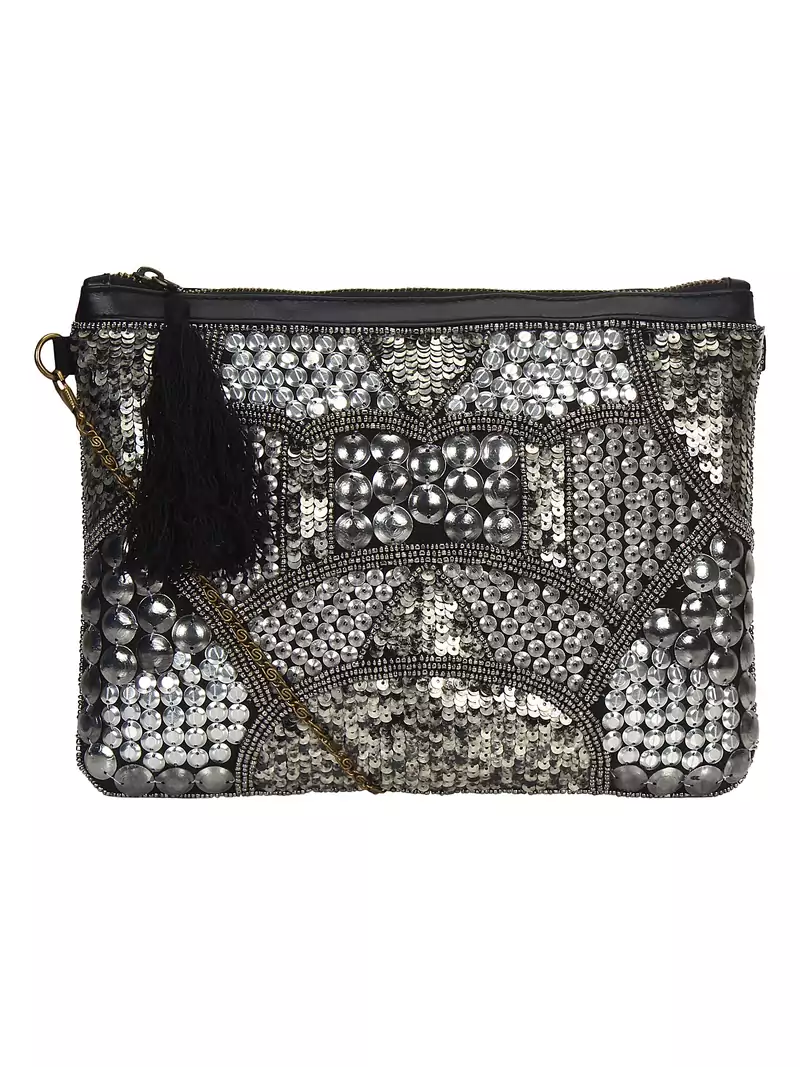 Anekaant Giltzy Silver Coinwork Cotton Sling bag
