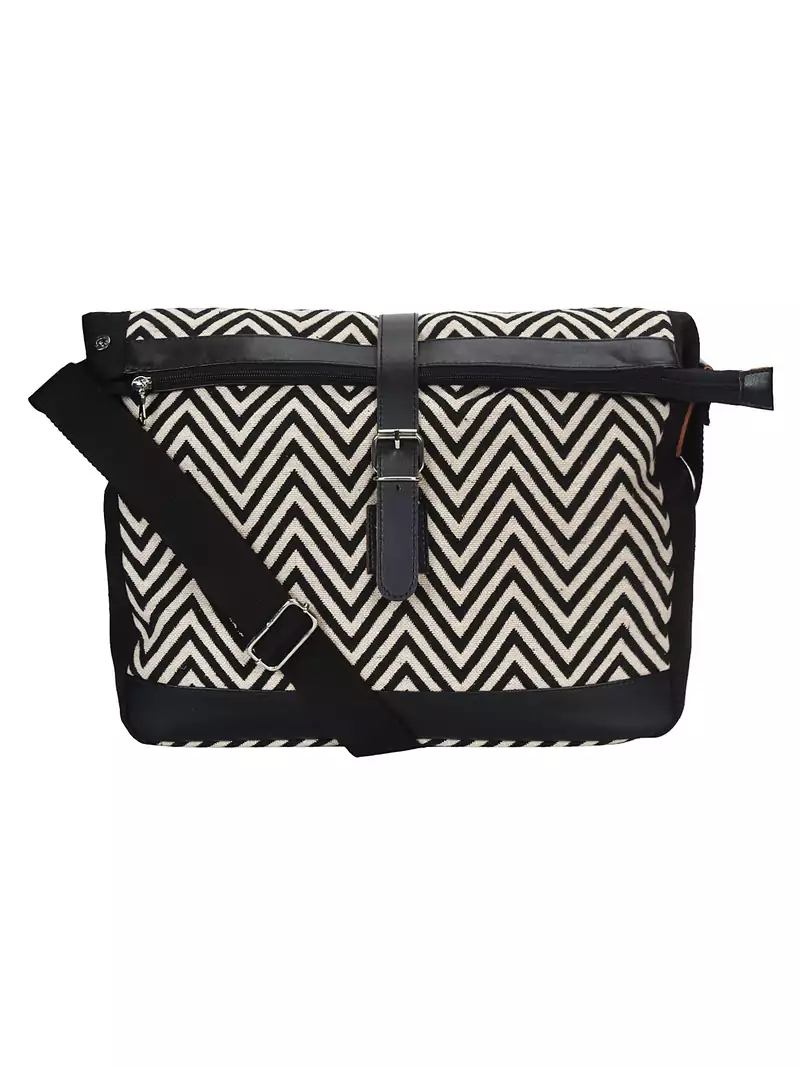 Anekaant Chevron Black & White Cotton Sling bag