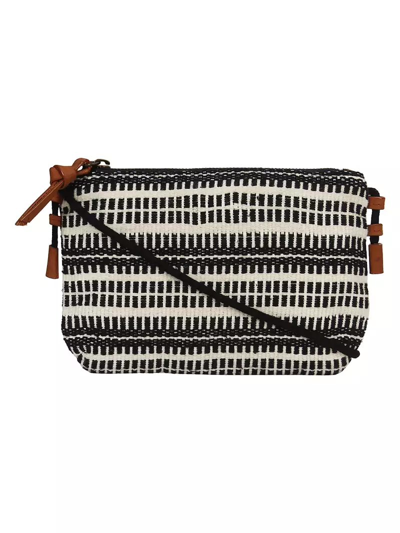 Anekaant Streak Black & White Jacquard and Cotton Sling bag