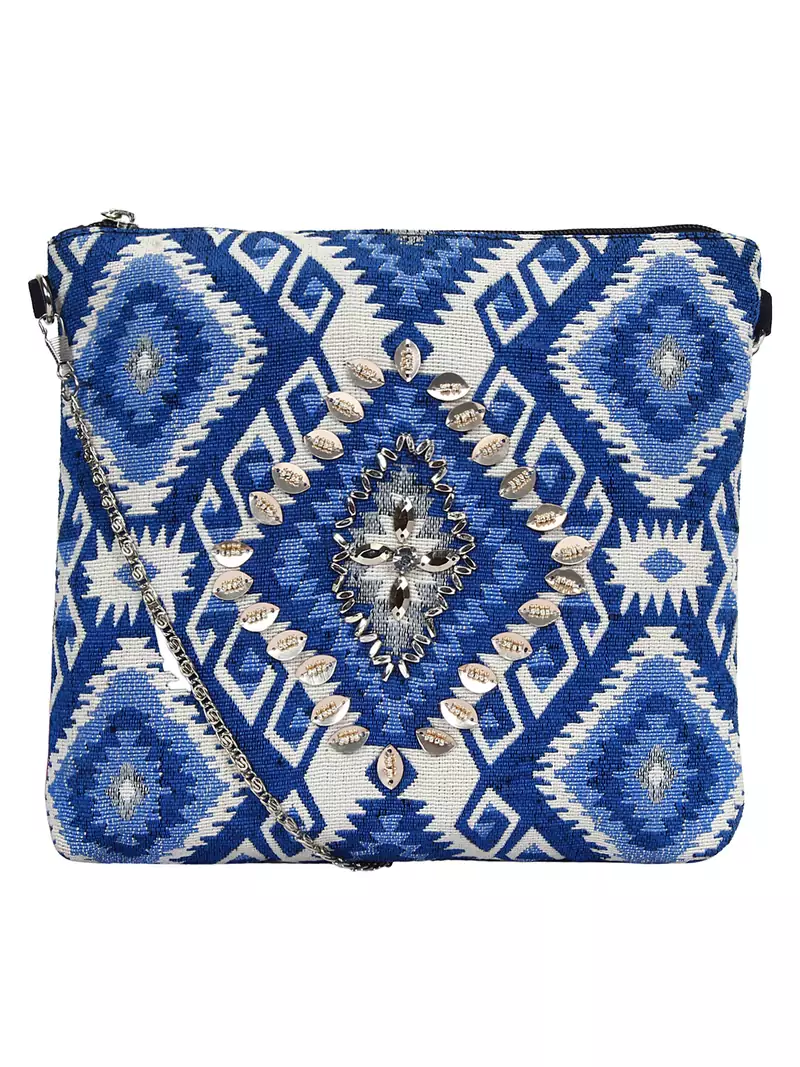 Anekaant Giltzy Blue Sequin Cotton Polyester Sling bag