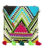 Anekaant Spruce Green & Multicoloured Jacquard and Cotton Sling bag