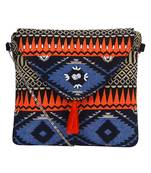 Anekaant Spruce Orange & Multicoloured Jacquard and Cotton Sling bag