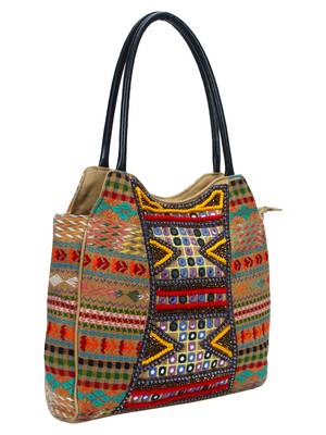 Anekaant Fleecy Multicoloured Beaded Jacquard and Cotton Handbag 2