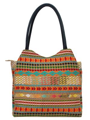Anekaant Fleecy Multicoloured Beaded Jacquard and Cotton Handbag 3