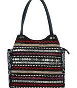 Anekaant Glitzy Black & Multicoloured Jacquard and Cotton Handbag