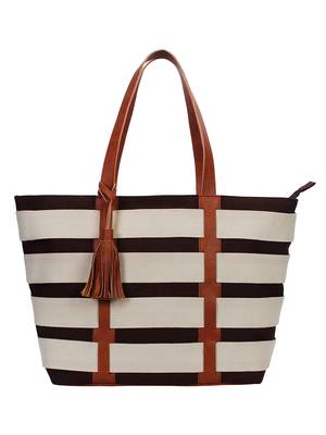Anekaant Novus Brown & Off White Canvas Shoulder Bag 1