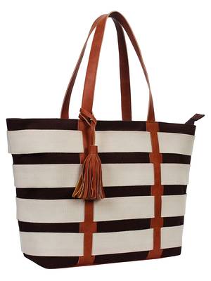 Anekaant Novus Brown & Off White Canvas Shoulder Bag 2