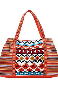 Anekaant Embroider Orange & Multicoloured Jacquard Handbag