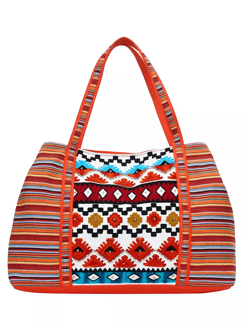 Anekaant Embroider Orange & Multicoloured Jacquard Handbag