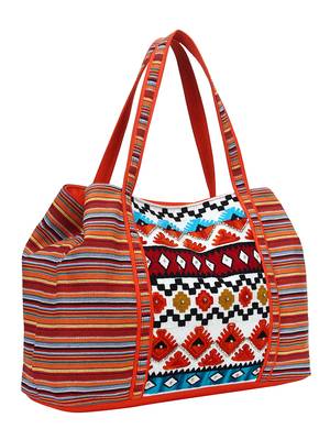 Anekaant Embroider Orange & Multicoloured Jacquard Handbag 2
