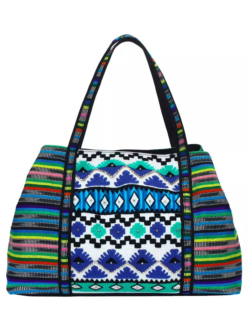Anekaant Embroider Green & Multicoloured Jacquard Handbag
