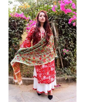 Crimson Red Chanderi Suit Set 1
