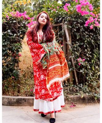 Crimson Red Chanderi Suit Set 2