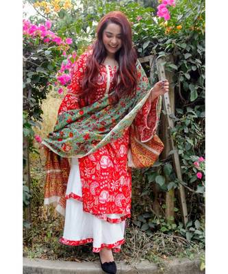 Crimson Red Chanderi Suit Set 3
