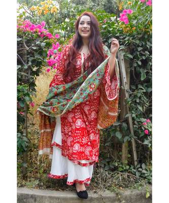Crimson Red Chanderi Suit Set 4