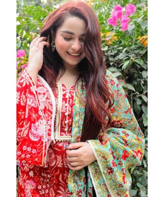 Crimson Red Chanderi Suit Set 5