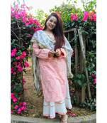 Peach Khadi Print Suit Set