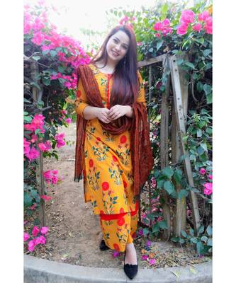 Mustard Red Mughal Butta Suit Set 1