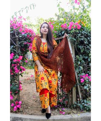 Mustard Red Mughal Butta Suit Set 2
