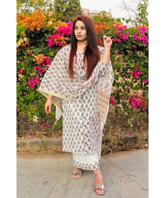 Amaryllis Floral Peach Chanderi Suit Set 1