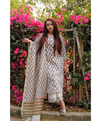 Amaryllis Floral Peach Chanderi Suit Set 2