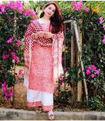 Cymbidium Orchid Pastel Peach Chanderi Suit Set