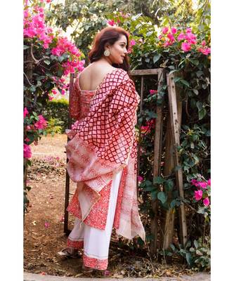 Cymbidium Orchid Pastel Peach Chanderi Suit Set 4
