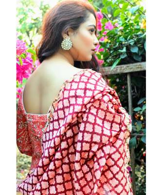 Cymbidium Orchid Pastel Peach Chanderi Suit Set 6