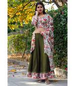 Olive Green Floral Bageecha Lehnga Set