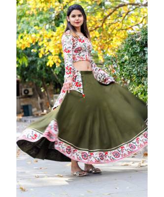 Olive Green Floral Bageecha Lehnga Set 3