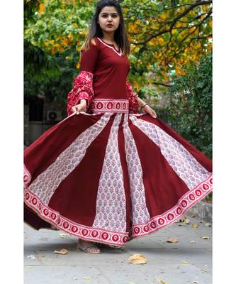 Marroon Butta Kalidaar Lehnga Set 1