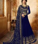 Royal blue embroidered faux georgette anarkali suit 