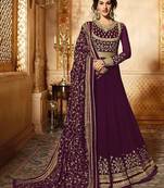Wine embroidered faux georgette anarkali