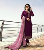 Wine embroidered georgette salwar with dupatta