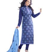 blue woven chanderi unstitched salwar with dupatta