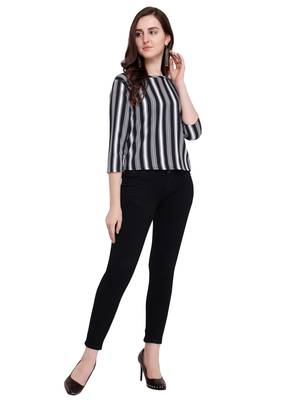 Black Printed Crepe Party Tops 1