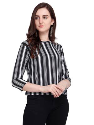 Black Printed Crepe Party Tops 2